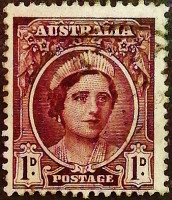 Почтовая марка (1 p.). "Король Георг VI и королева Елизавета". 1943 год, Австралия.