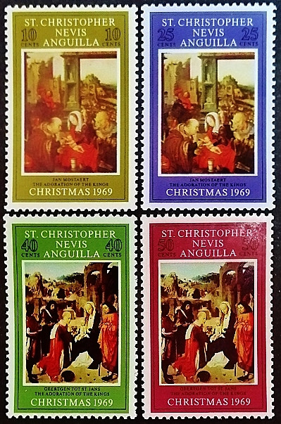Набор марок (4 шт.). "Рождество". 1969 год, Сент-Кристофер - Невис - Ангилья.