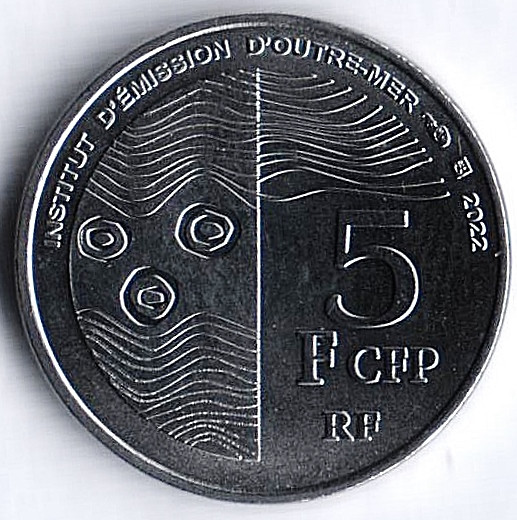 Монета 5 франков. 2022 год, Французские Тихоокеанские Территории.