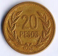 Монета 20 песо. 1989 год, Колумбия.
