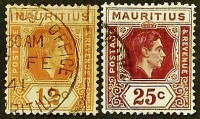 Набор почтовых марок (2 шт.). "Король Георг VI". 1938-1943 годы, Маврикий.