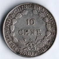 Монета 10 сантимов. 1929(A) год, Французский Индокитай.