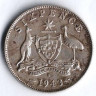 Монета 6 пенсов. 1943(S) год, Австралия.