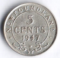 Монета 5 центов. 1947(C) год, Ньюфаундленд.