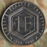 Монета 1 франк. 1988 год, Франция. 30 лет Пятой Республике. Шарль де Голль.