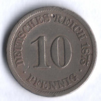 Монета 10 пфеннигов. 1875 год (J), Германская империя.