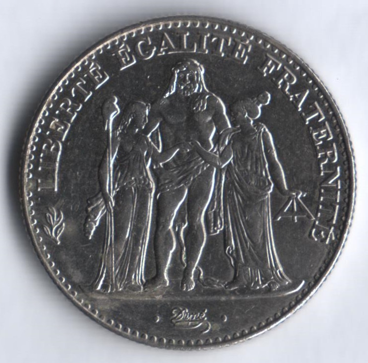 Монета 5 франков. 1996 год, Франция. 200 лет французскому франку.