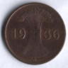 Монета 1 рейхспфенниг. 1936 год (A), Веймарская республика.