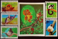 Набор почтовых марок (5 шт.) с блоком. "Лемуры". 1983 год, Мадагаскар.