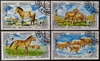 Набор почтовых марок (4 шт.). "Лошади". 1986 год, Монголия.
