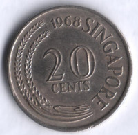 20 центов. 1968 год, Сингапур.