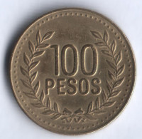 Монета 100 песо. 2007 год, Колумбия.