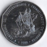 Монета 1 песо. 1989 год, Доминиканская Республика. 500 лет открытию и евангелизации Америки.
