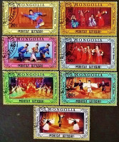 Набор почтовых марок (7 шт.). "Народные обычаи". 1987 год, Монголия.