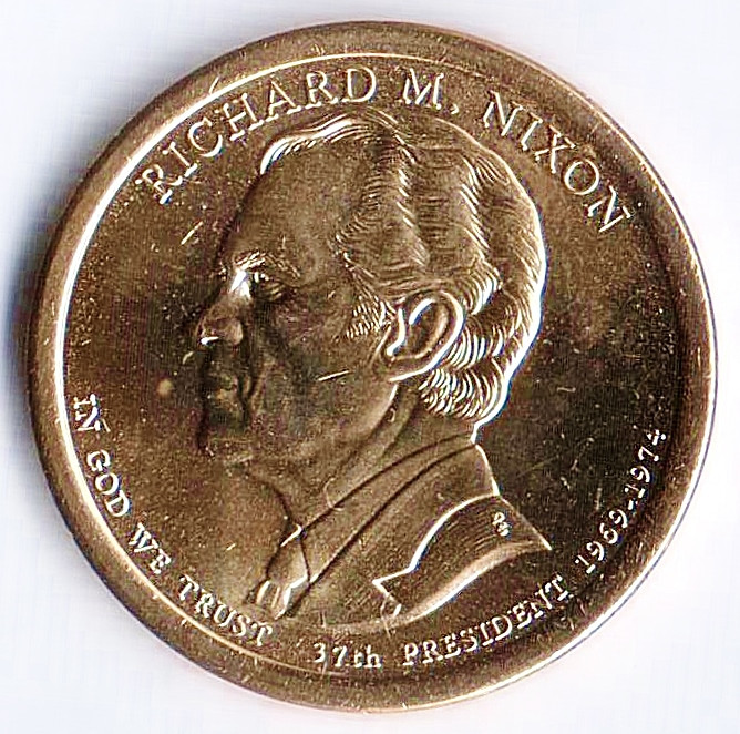 1 доллар. 2016(D) год, США. 37-й президент США - Ричард Никсон.