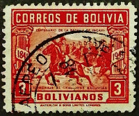 Почтовая марка (3 b.). "Битва при Ингави". 1943 год, Боливия.