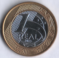 Монета 1 реал. 2013 год, Бразилия.