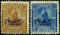 Набор марок служебных (2 шт.). "Фемида". 1899 год, Никарагуа.