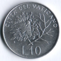 Монета 10 лир. 1992 год, Ватикан.