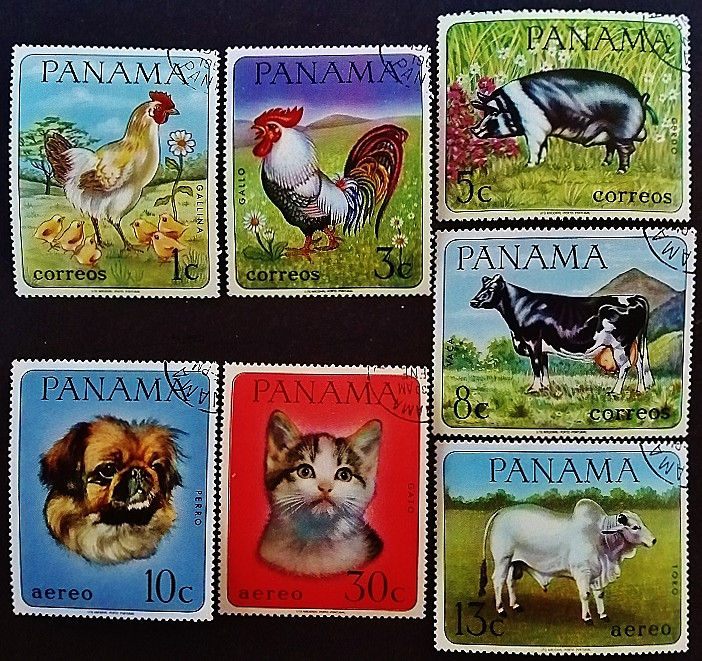 Набор почтовых марок (7 шт.). "Домашние животные". 1967 год, Панама.