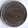 Монета 1 песо. 2010 год, Аргентина. 200-летие революции, гора Аконкагуа.