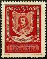 Марка почтовая (3,5 k.). "Петар Зрински". 1943 год, Хорватия.