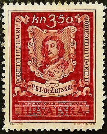 Марка почтовая (3,5 k.). "Петар Зрински". 1943 год, Хорватия.