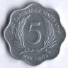 Монета 5 центов. 1989 год, Восточно-Карибские государства.