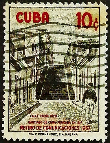 Почтовая марка (10 c.). "Улица Падре Пико, Сантьяго". 1957 год, Куба.