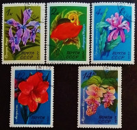 Набор почтовых марок (5 шт.). "Тропические цветы". 1971 год, СССР.