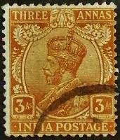 Почтовая марка (3 an.). "Король Георг V". 1911 год, Британская Индия.