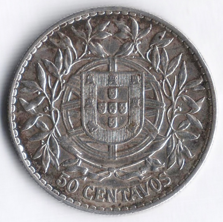 Монета 50 сентаво. 1913 год, Португалия.