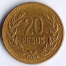 Монета 20 песо. 1993 год, Колумбия.