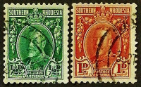 Набор почтовых марок (2 шт.). "Король Георг V". 1931 год, Южная Родезия.