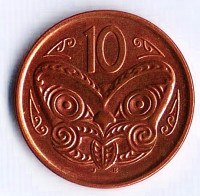 Монета 10 центов. 2013 год, Новая Зеландия.