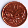 Монета 10 центов. 2013 год, Новая Зеландия.