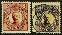 Набор почтовых марок (2 шт.). "Король Густав V". 1911-1912 годы, Швеция.