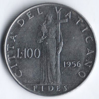 Монета 100 лир. 1956 год, Ватикан.
