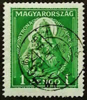 Почтовая марка (1 p.). "Богоматерь - Заступница Венгрии". 1932 год, Венгрия.