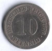 Монета 10 пфеннигов. 1876 год (A), Германская империя.