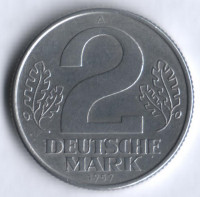 Монета 2 марки. 1957 год, ГДР.