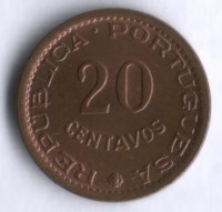 Монета 20 сентаво. 1973 год, Мозамбик (колония Португалии).