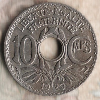 Монета 10 сантимов. 1929 год, Франция.