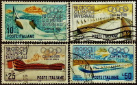 Набор почтовых марок (4 шт.). "Зимние Олимпийские игры 1956 года - Кортина д'Ампеццо". 1956 год, Италия.
