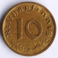 Монета 10 рейхспфеннигов. 1939 год (A), Третий Рейх.