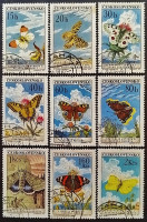 Набор почтовых марок (9 шт.). "Бабочки". 1961 год, Чехословакия.