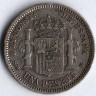 Монета 1 песета. 1904(04) год, Испания.