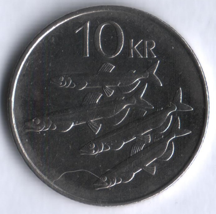 Монета 10 крон. 1994 год, Исландия.