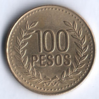 Монета 100 песо. 2008 год, Колумбия.