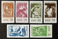 Набор почтовых марок (6 шт.). "Картины, пропавшие из национальных галерей Германии (после Второй мировой войны)". 1967 год, ГДР.